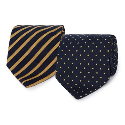 The Collection Pack of two navy rib striped and spotted ties